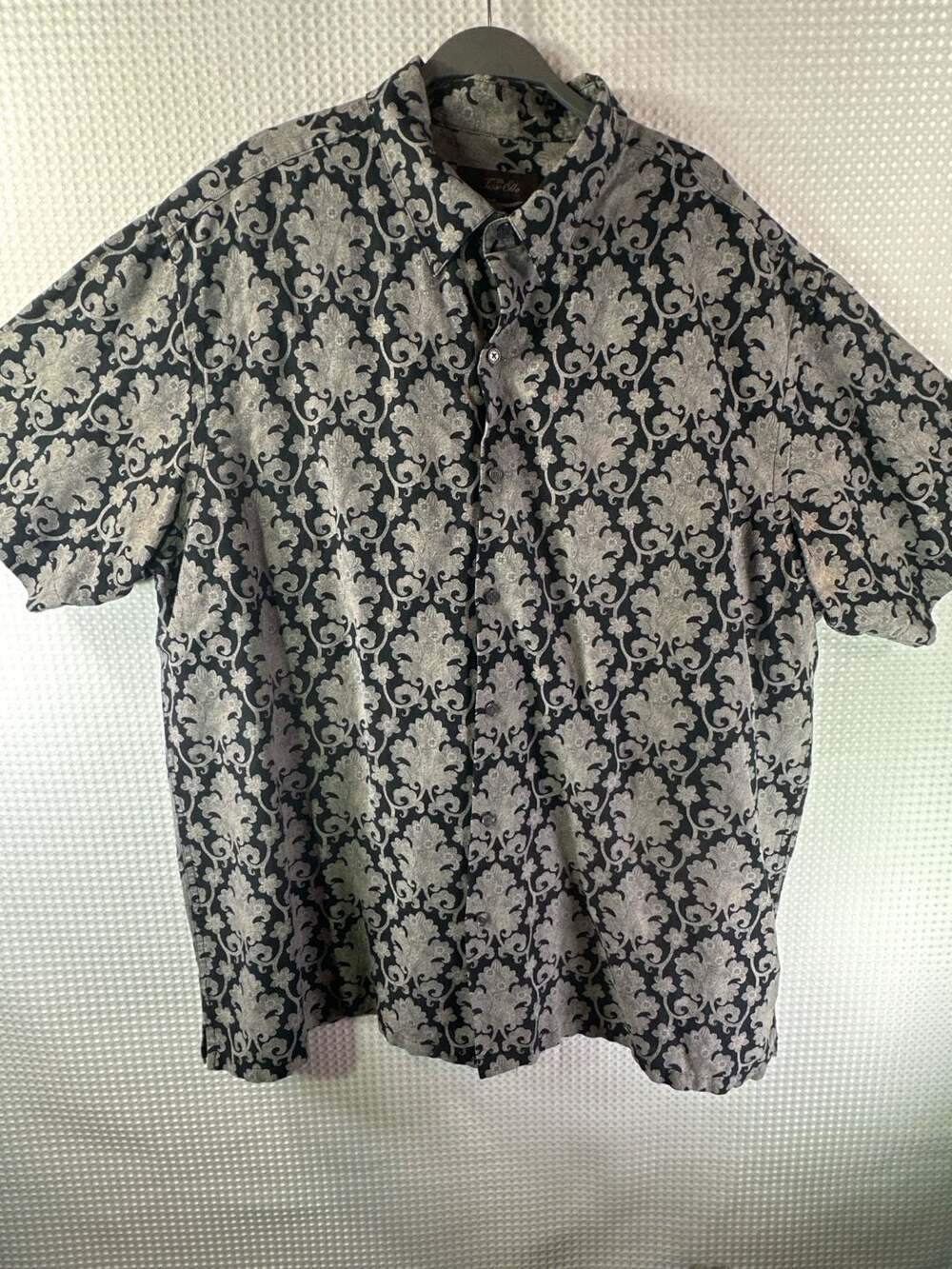 Tasso Elba  Button-Down Shirt in Black and Gray Damask Floral Print